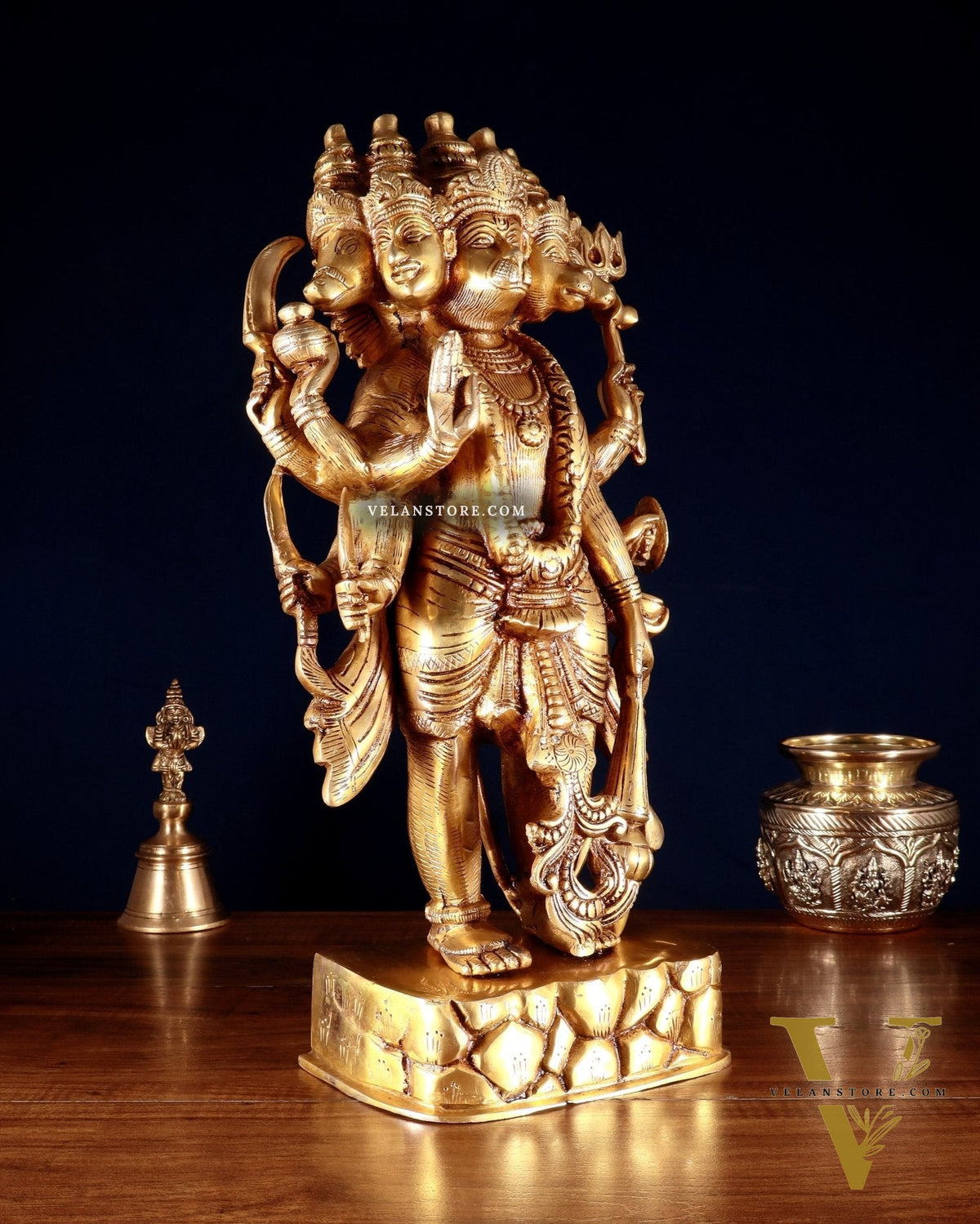 Brass standing Panchmukhi Hanuman Statue  - 17.5 Inches