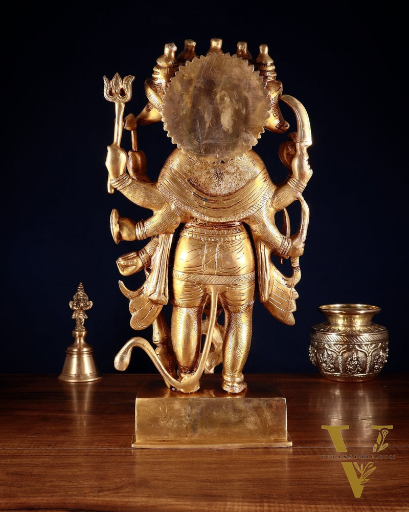 Brass standing Panchmukhi Hanuman Statue  - 17.5 Inches
