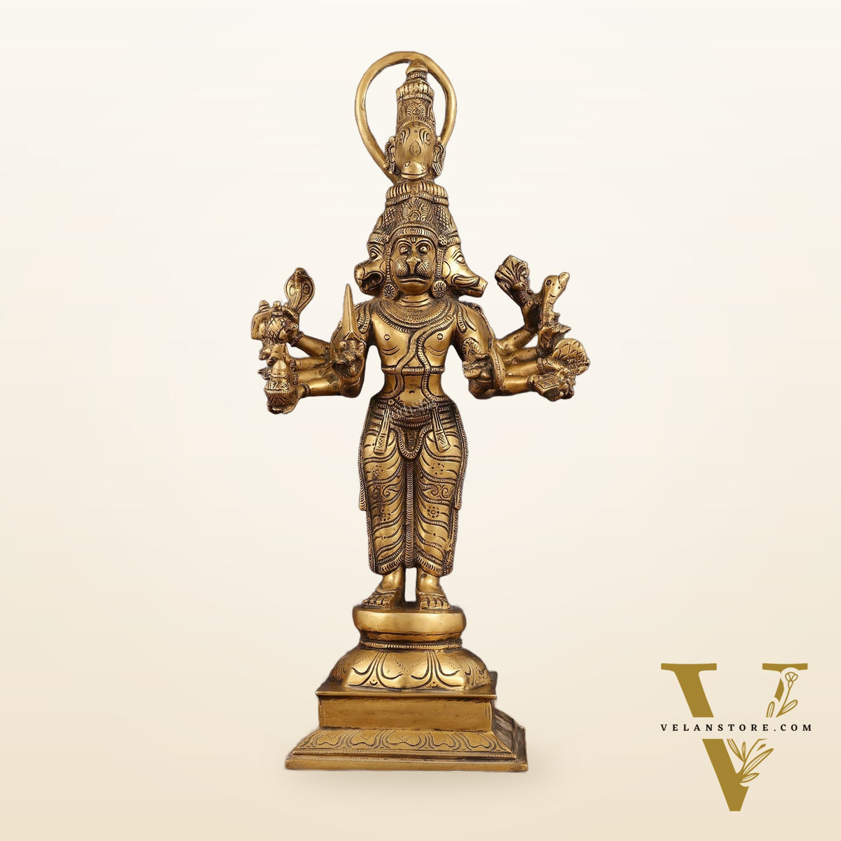 Brass Standing Panchmukhi Hanuman Statue 22 inch