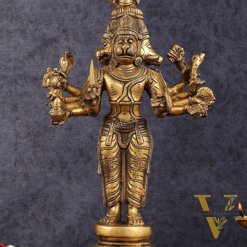 Brass Standing Panchmukhi Hanuman Statue 22 inch