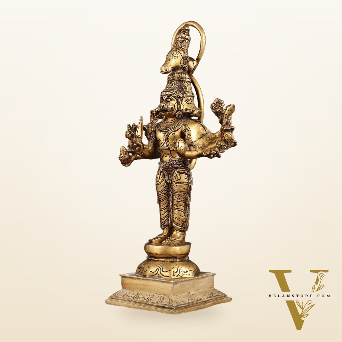 Brass Standing Panchmukhi Hanuman Statue 22 inch