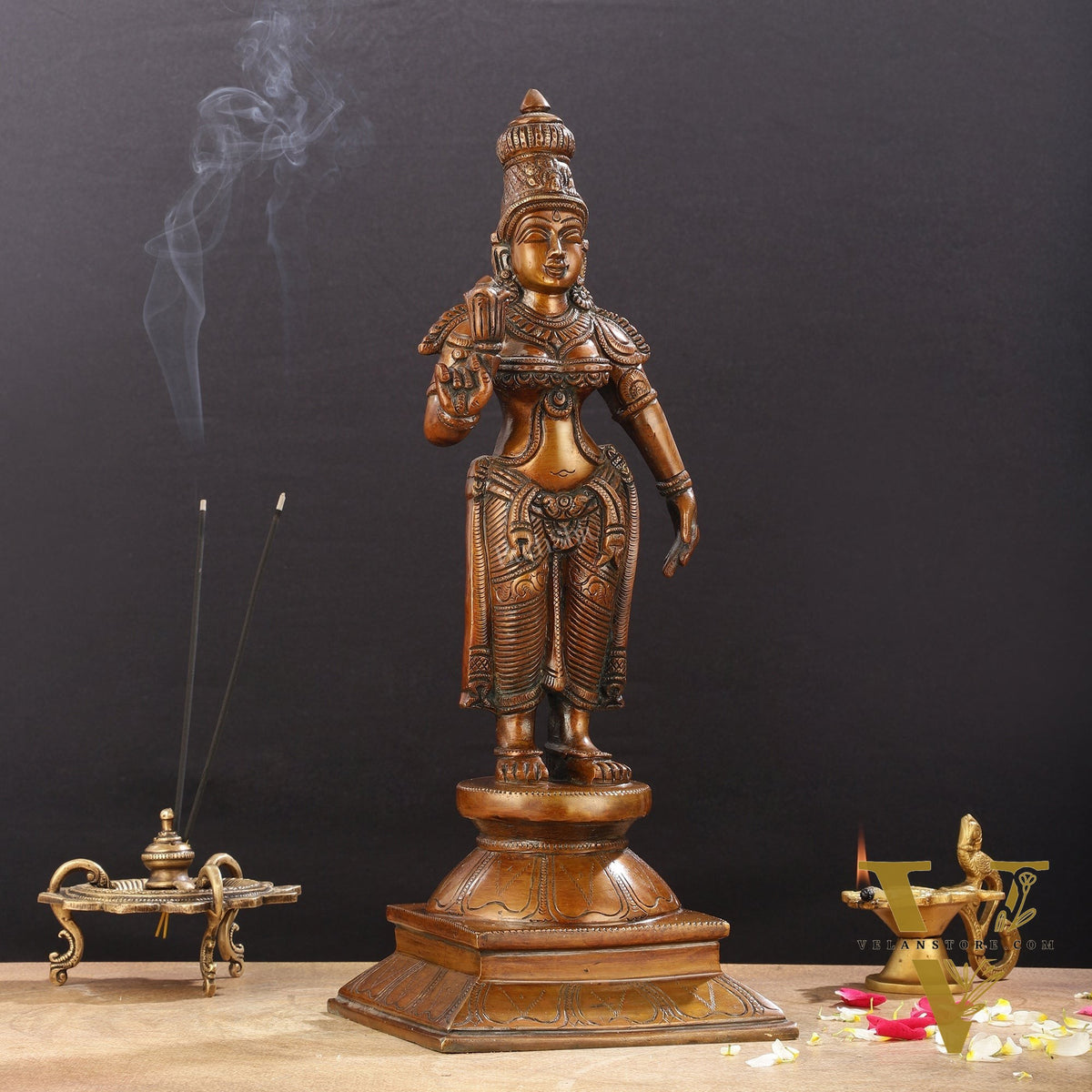 Brass standing Parvati idol 16 inch antique chola design