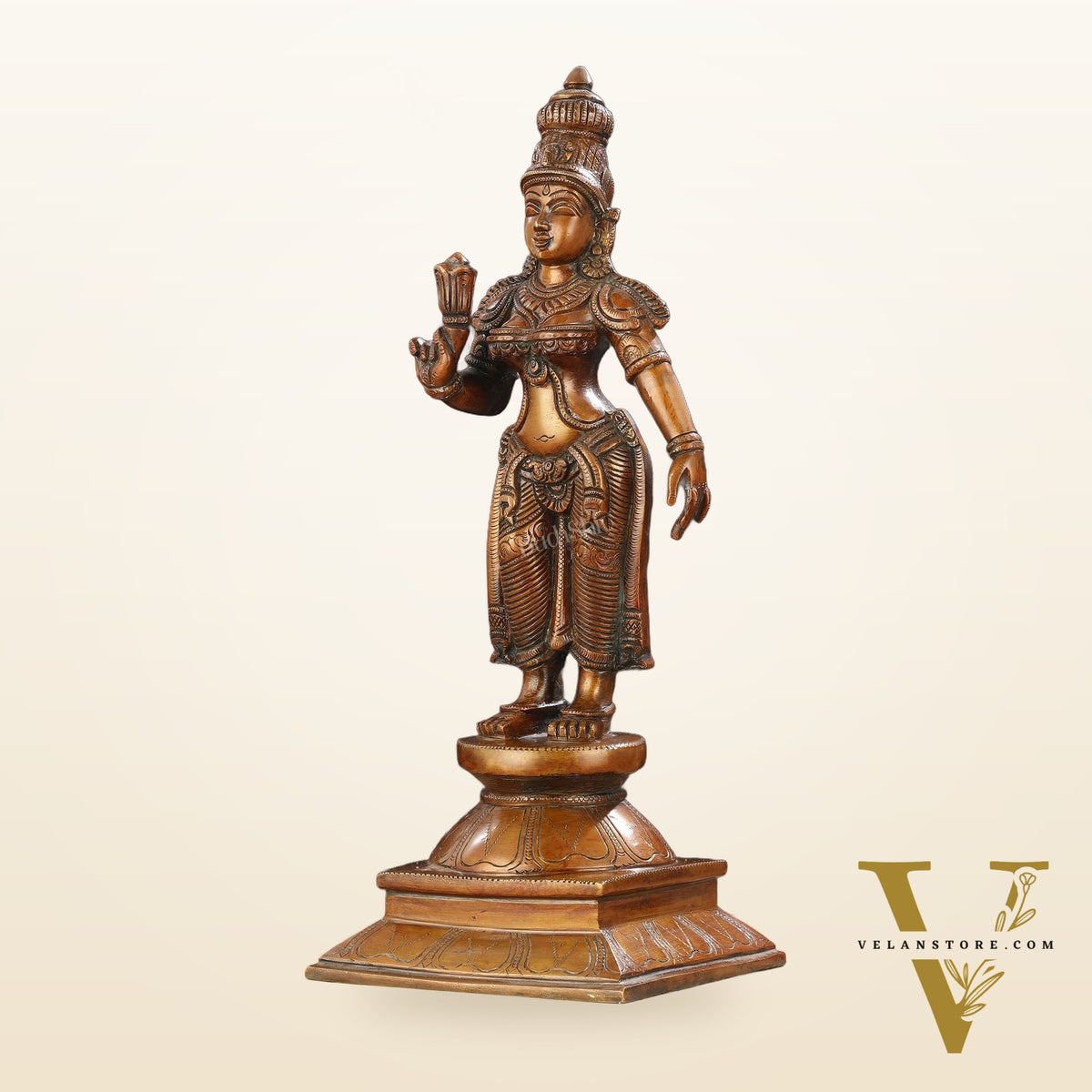 Brass standing Parvati idol 16 inch antique chola design
