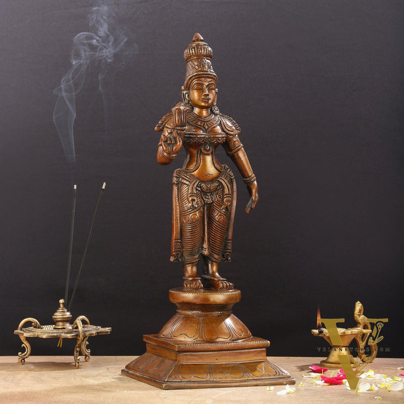 Brass standing Parvati idol 16 inch antique chola design