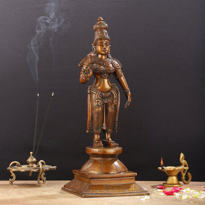 Brass standing Parvati idol 16 inch antique chola design