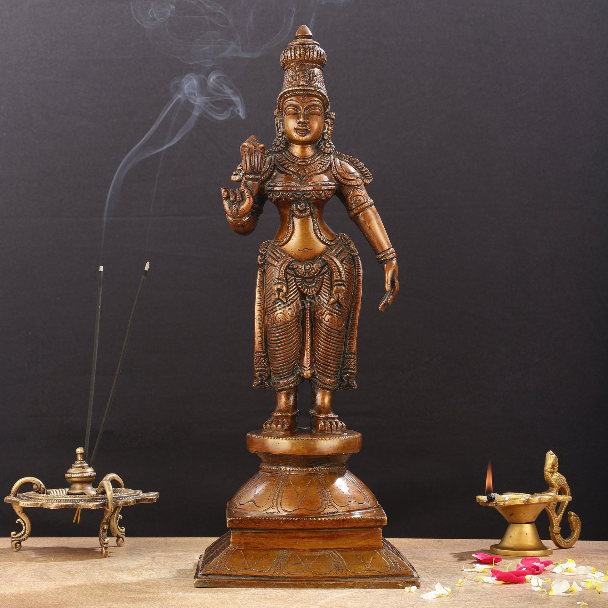 Brass standing Parvati idol 16 inch antique chola design