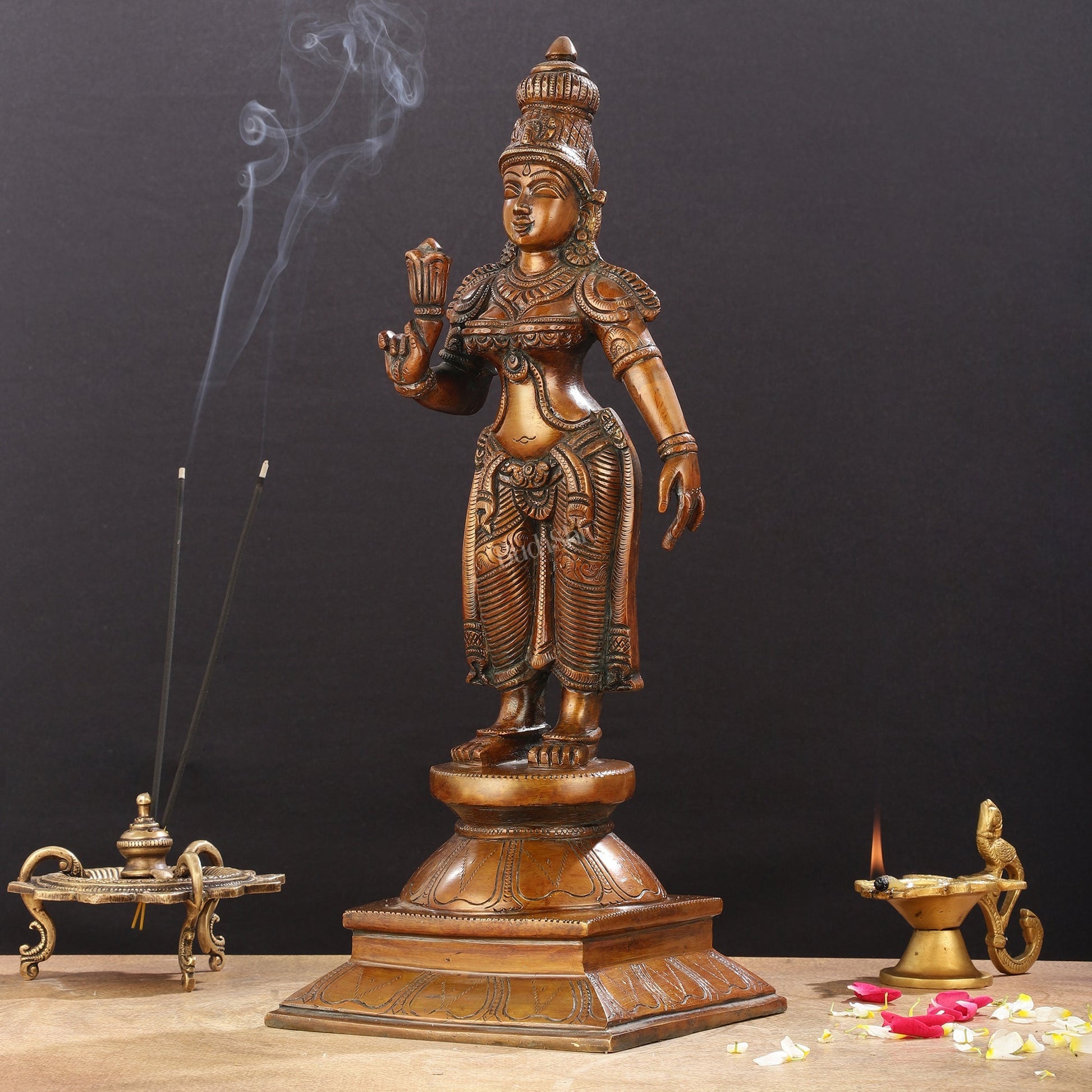 Brass standing Parvati idol 16 inch antique chola design