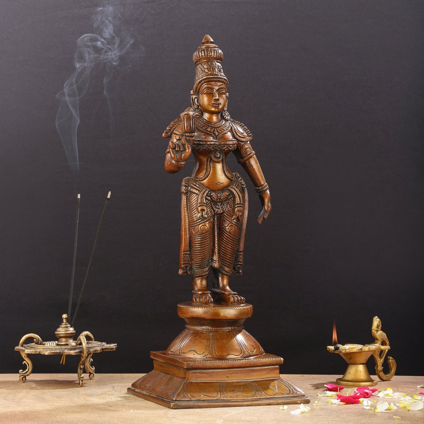Brass standing Parvati idol 16 inch antique chola design