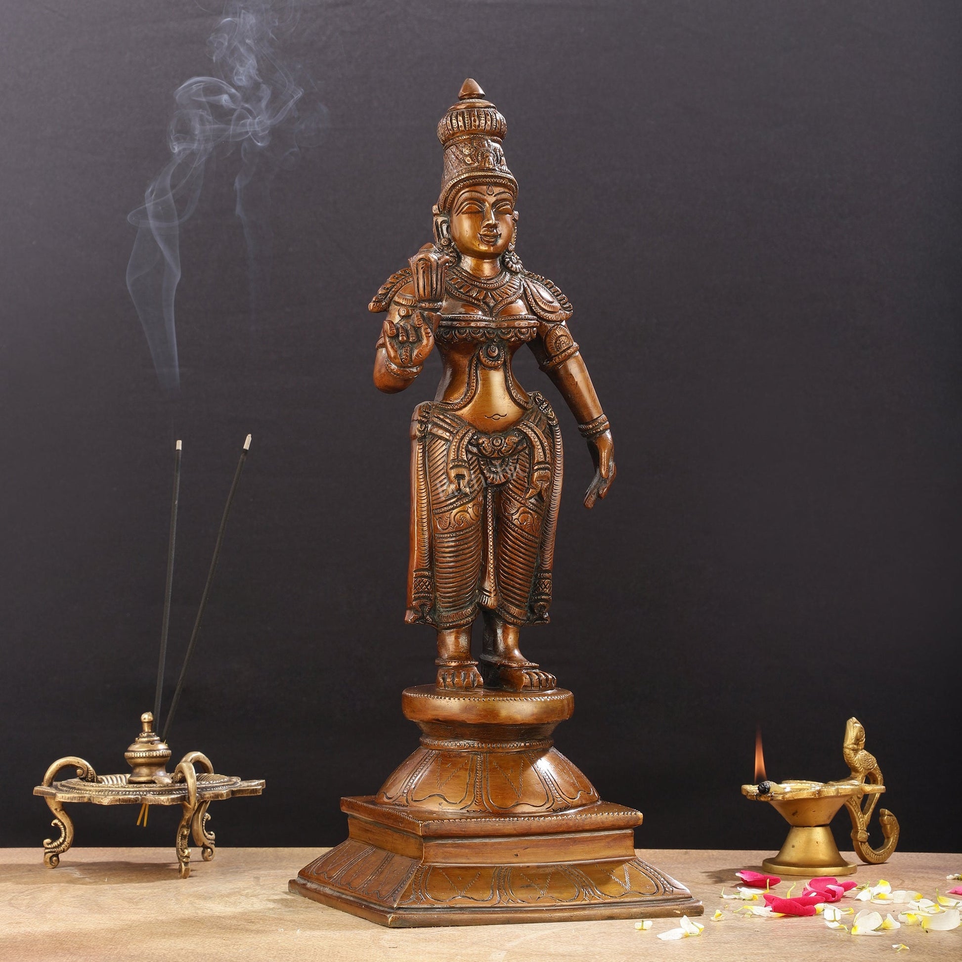 Brass standing Parvati idol 16 inch antique chola design