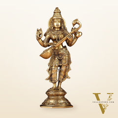 Brass Standing Saraswati Idol 10"
