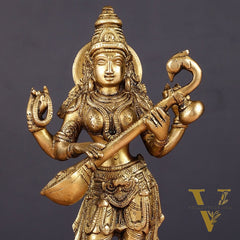 Brass Standing Saraswati Idol 10"