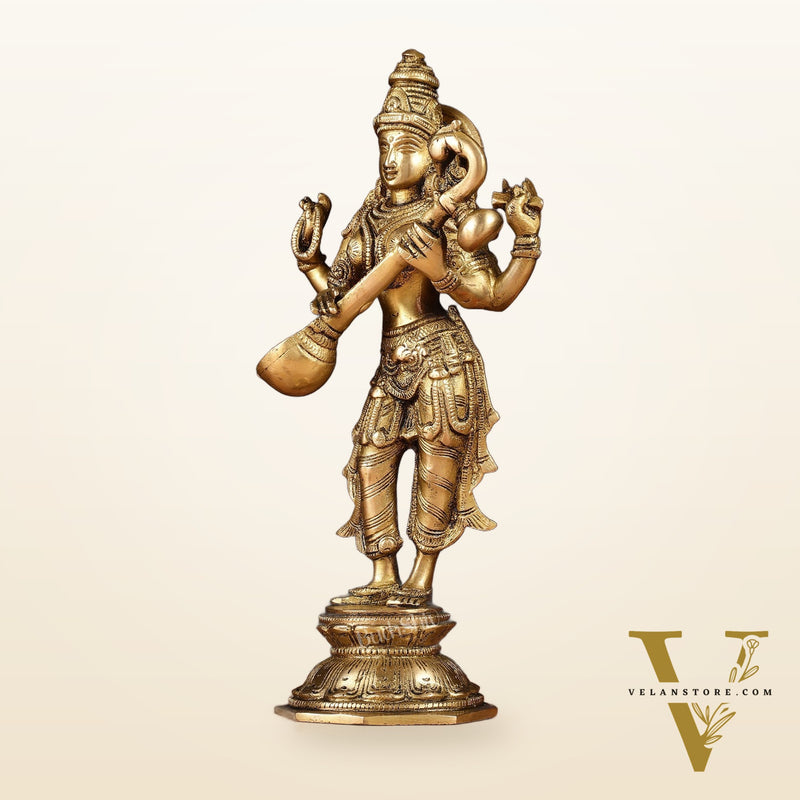 Brass Standing Saraswati Idol 10"