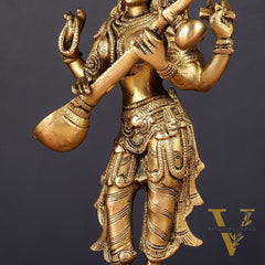 Brass Standing Saraswati Idol 10"