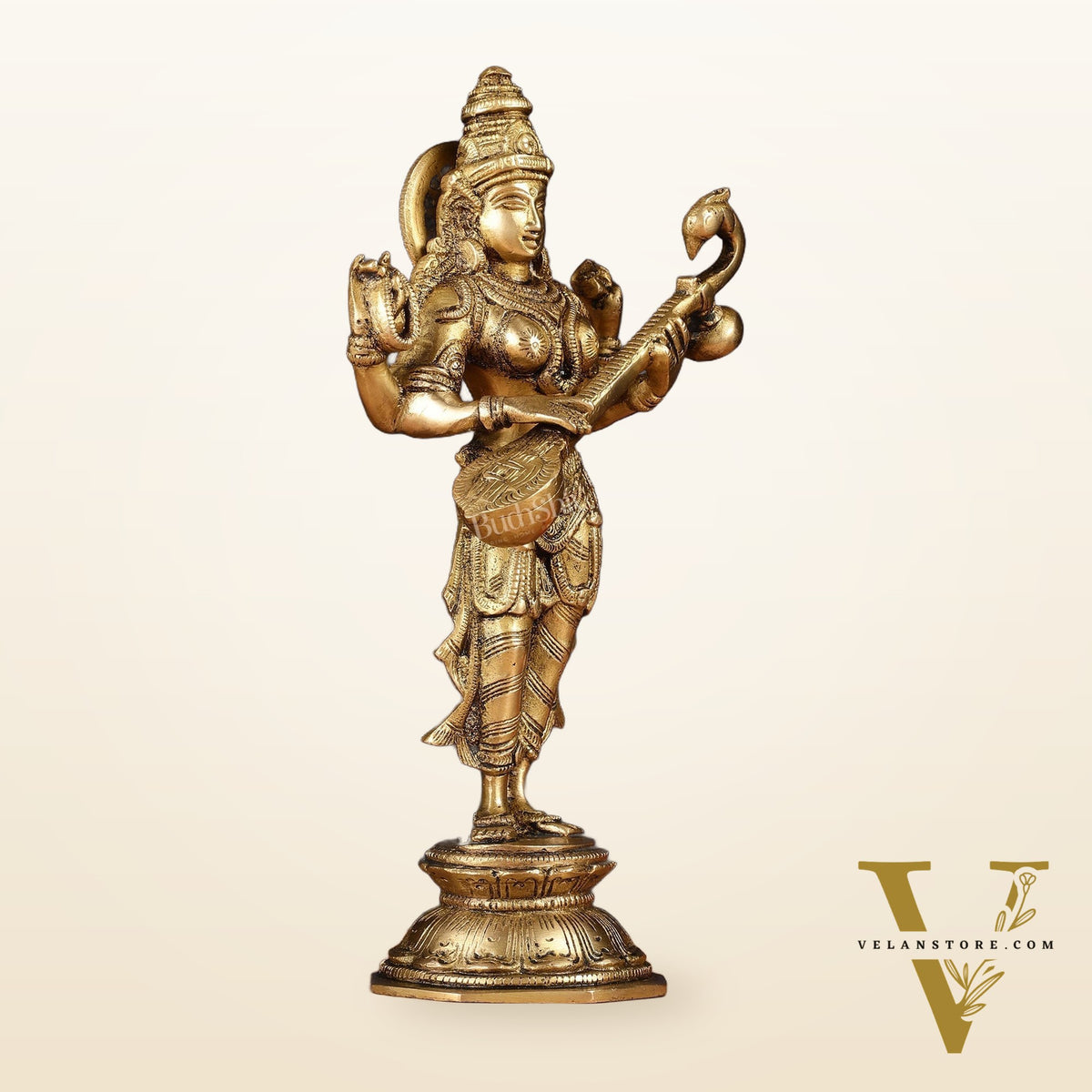 Brass Standing Saraswati Idol 10"