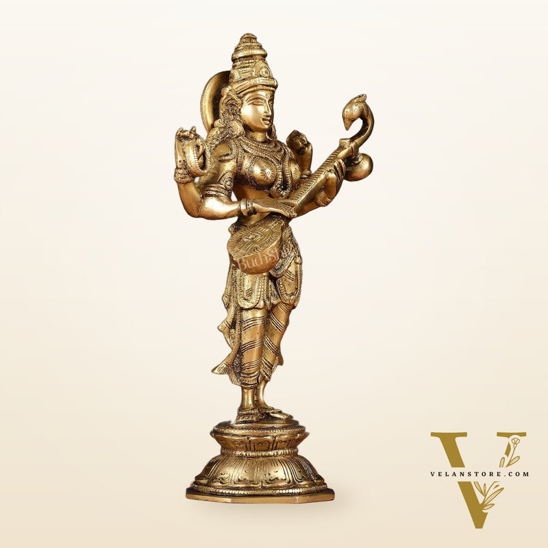 Brass Standing Saraswati Idol 10"