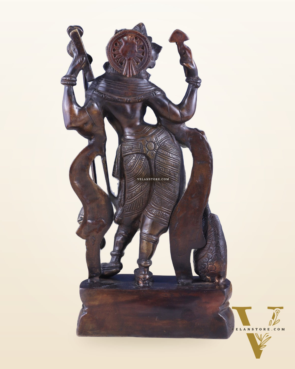 Brass Standing Saraswati with Swan Idol – Antique Bronze Tone 15 inch
