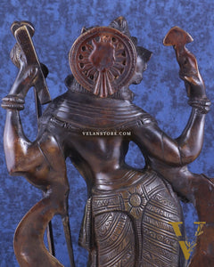 Brass Standing Saraswati with Swan Idol – Antique Bronze Tone 15 inch