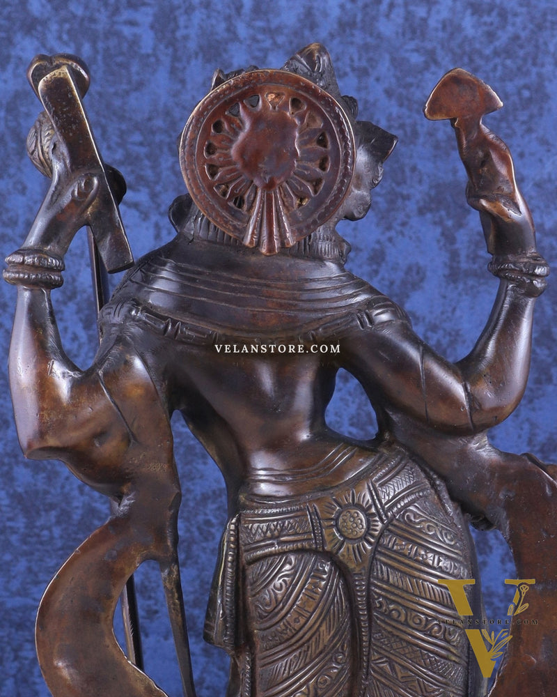 Brass Standing Saraswati with Swan Idol – Antique Bronze Tone 15 inch