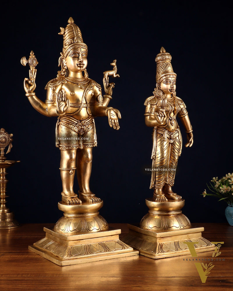 Brass Standing Shiva Parvati idols 23 inch utsava murti