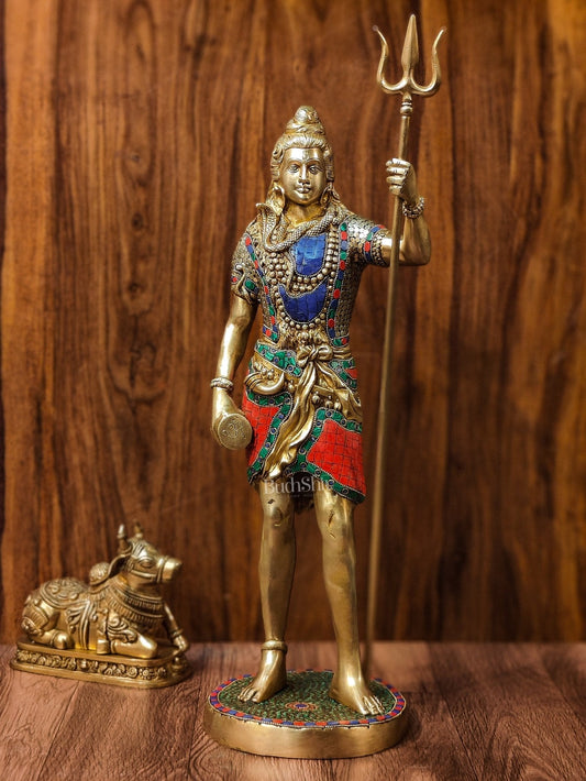 Brass Standing Shiva Statue | 23" | Meenakari Artwork