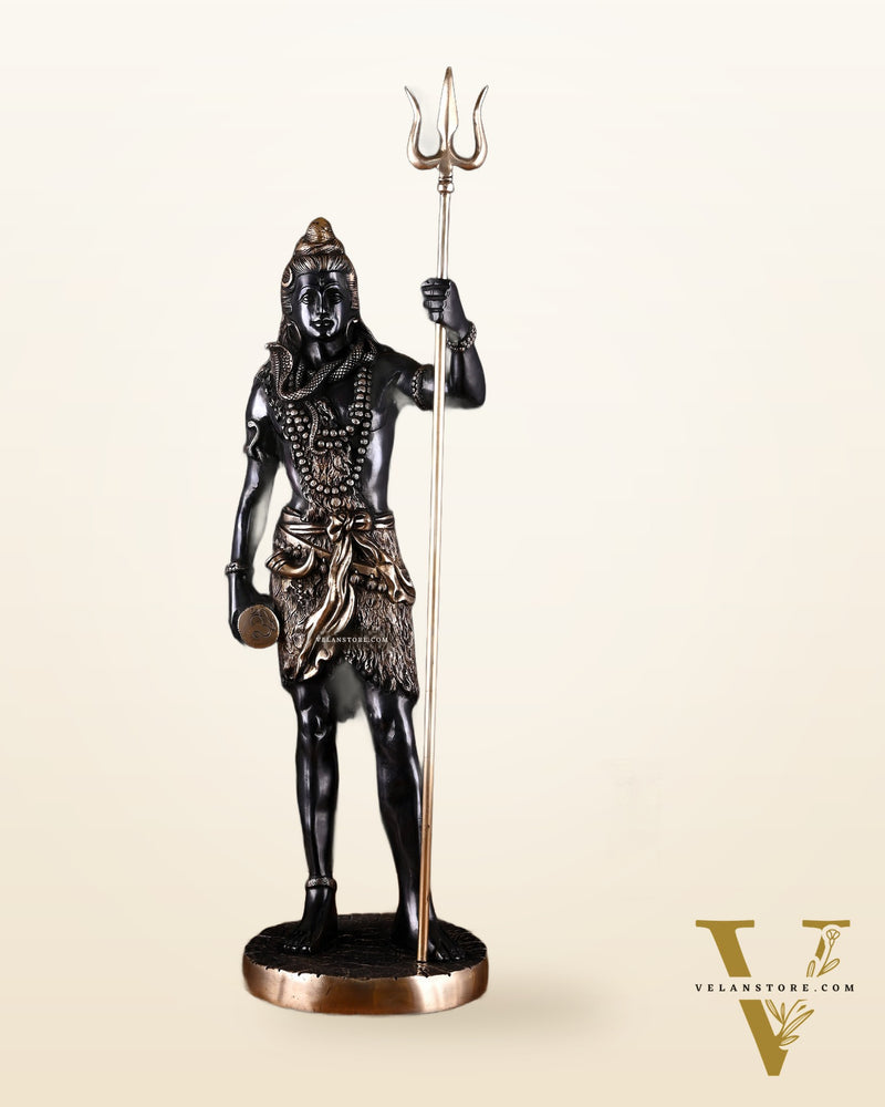 Brass Standing Shiva Statue – Black Edition with Trishul & Damru | 26"