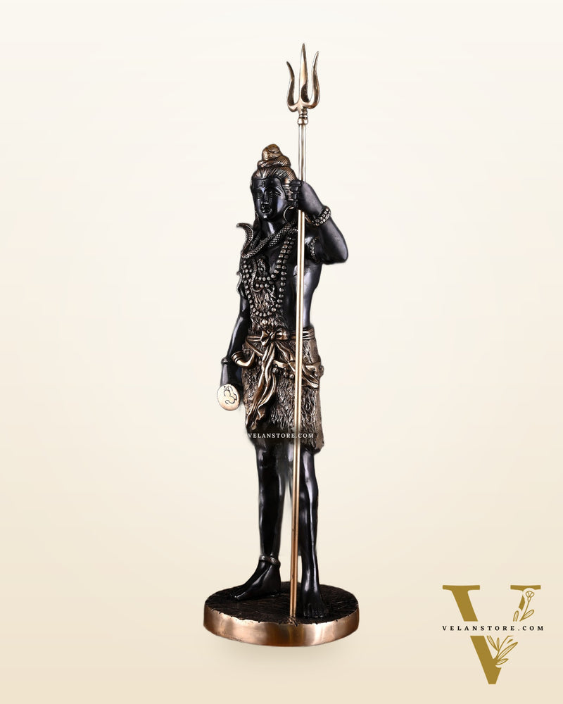 Brass Standing Shiva Statue – Black Edition with Trishul & Damru | 26"
