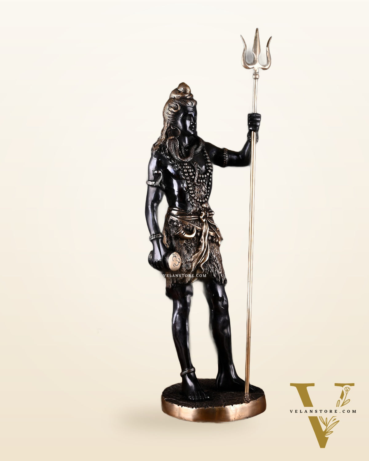 Brass Standing Shiva Statue – Black Edition with Trishul & Damru | 26"