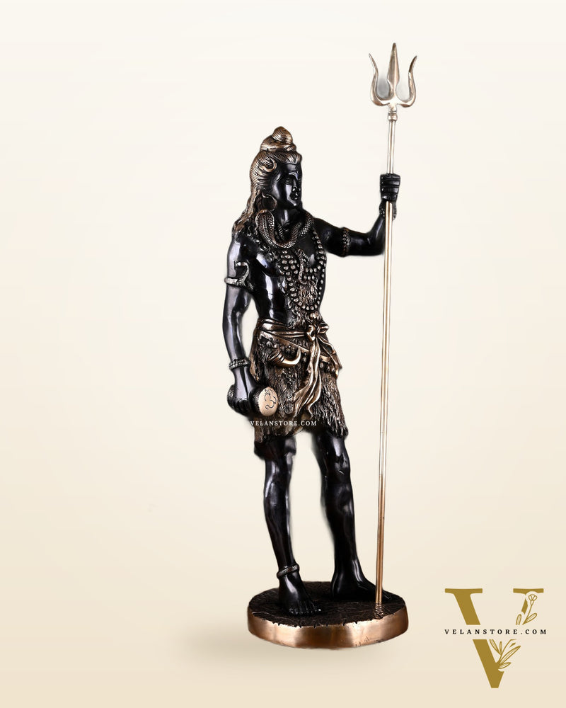 Brass Standing Shiva Statue – Black Edition with Trishul & Damru | 26"