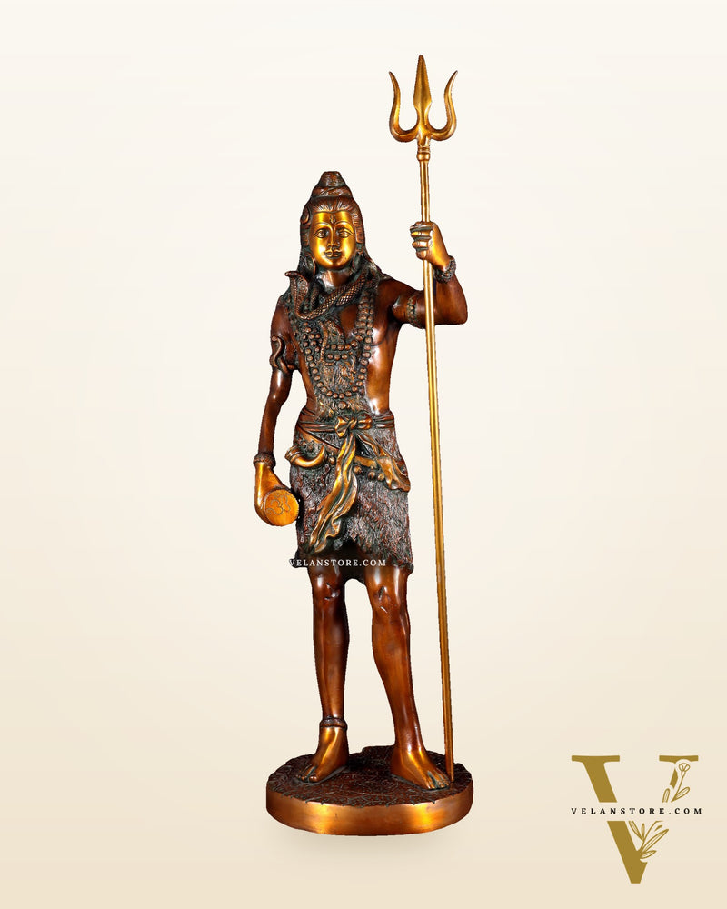Brass Standing Shiva Statue – double chola tone with Trishul & Damru | 26"