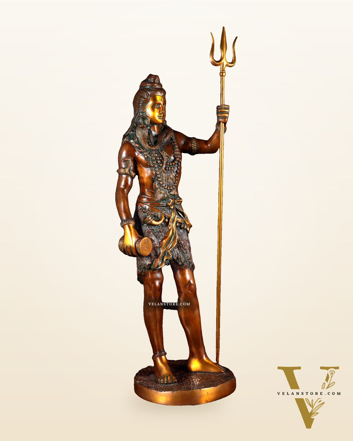 Brass Standing Shiva Statue – double chola tone with Trishul & Damru | 26"