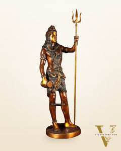 Brass Standing Shiva Statue – double chola tone with Trishul & Damru | 26"