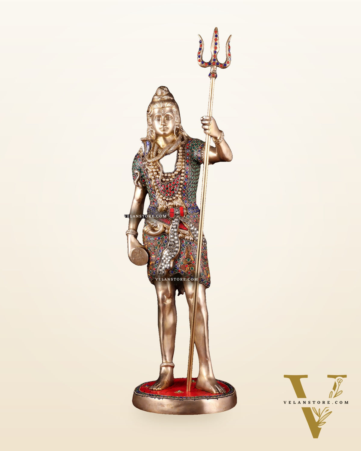 Brass Standing Shiva Statue – meenakari Stonework | 26"