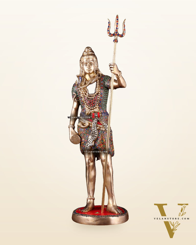 Brass Standing Shiva Statue – meenakari Stonework | 26"