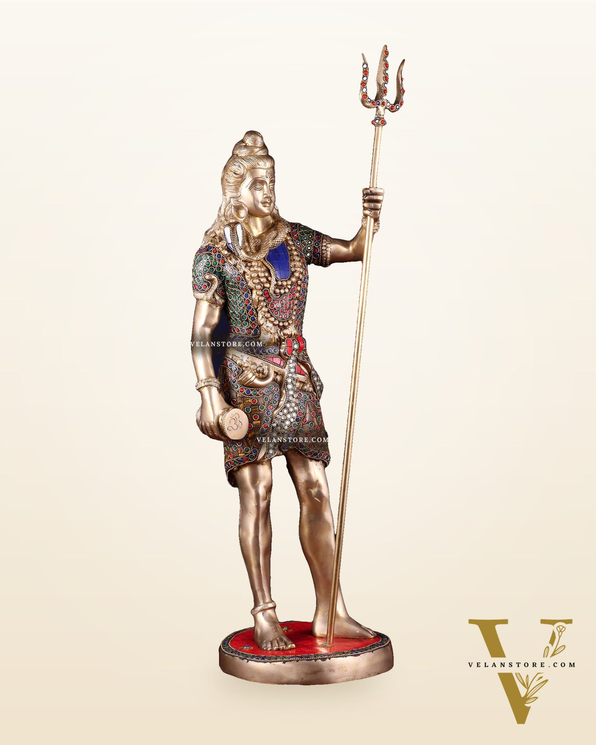Brass Standing Shiva Statue – meenakari Stonework | 26"