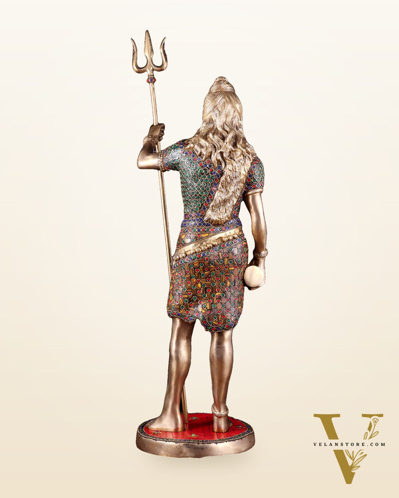 Brass Standing Shiva Statue – meenakari Stonework | 26"
