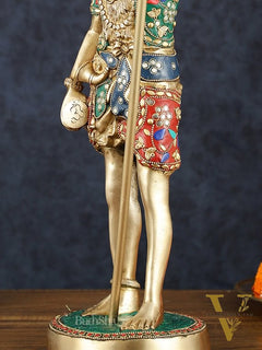 Brass Standing Shiva Statue with Damru and Trishul – 18" Height, Meenakari Stonework