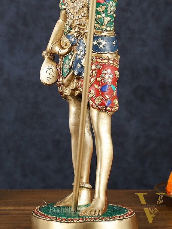 Brass Standing Shiva Statue with Damru and Trishul – 18" Height, Meenakari Stonework