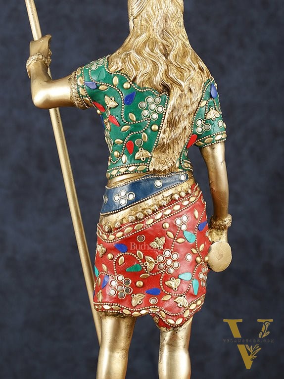 Brass Standing Shiva Statue with Damru and Trishul – 18" Height, Meenakari Stonework