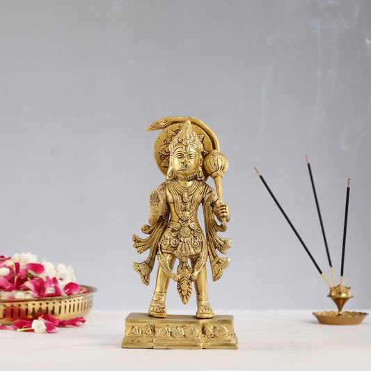 Brass Standing Superfine Lord Hanuman Idol - 9x4.5x3 Inch