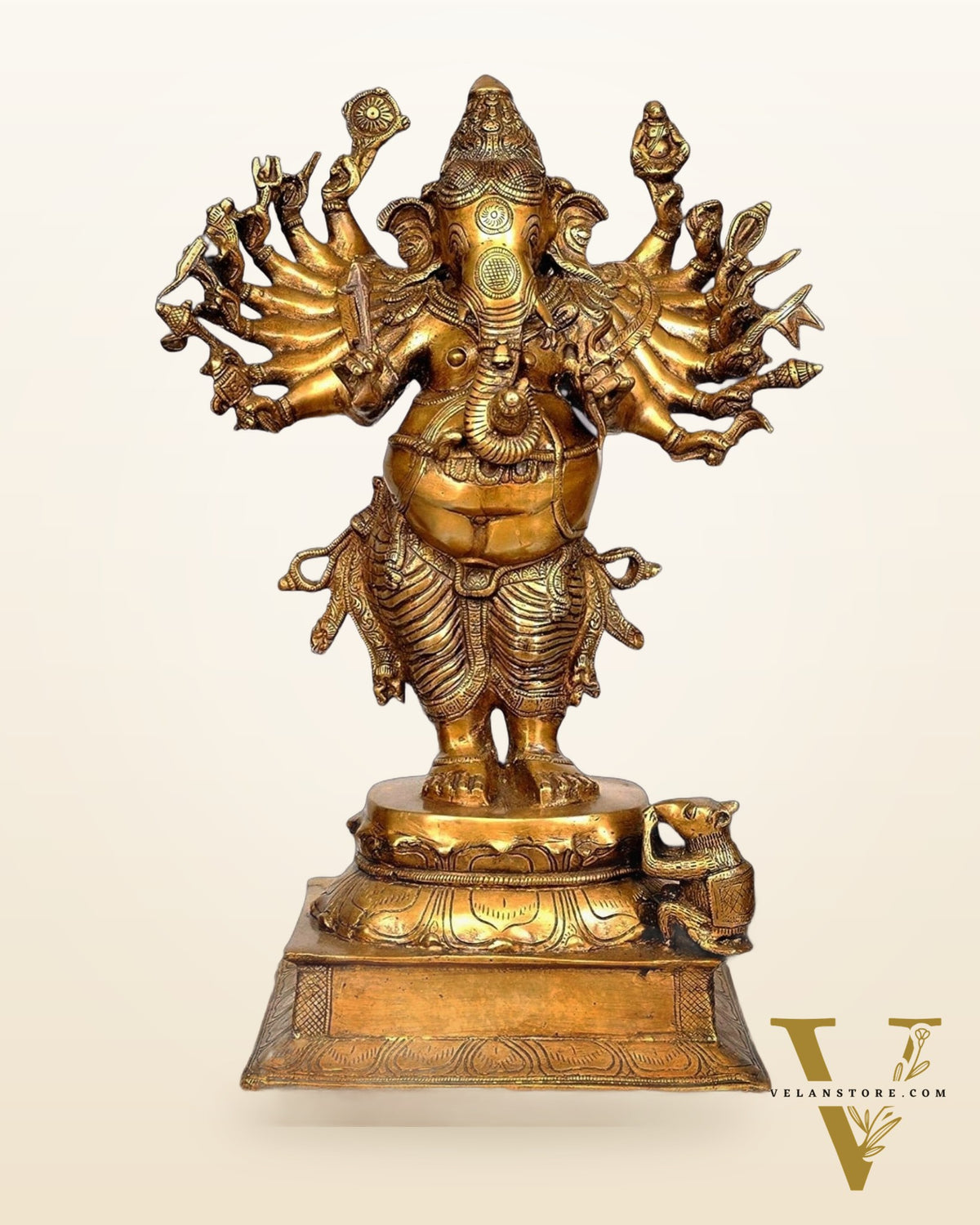 Brass Standing Vir Ganesha with 16 arms 23 "