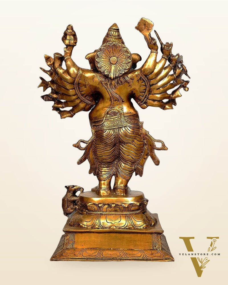 Brass Standing Vir Ganesha with 16 arms 23 "