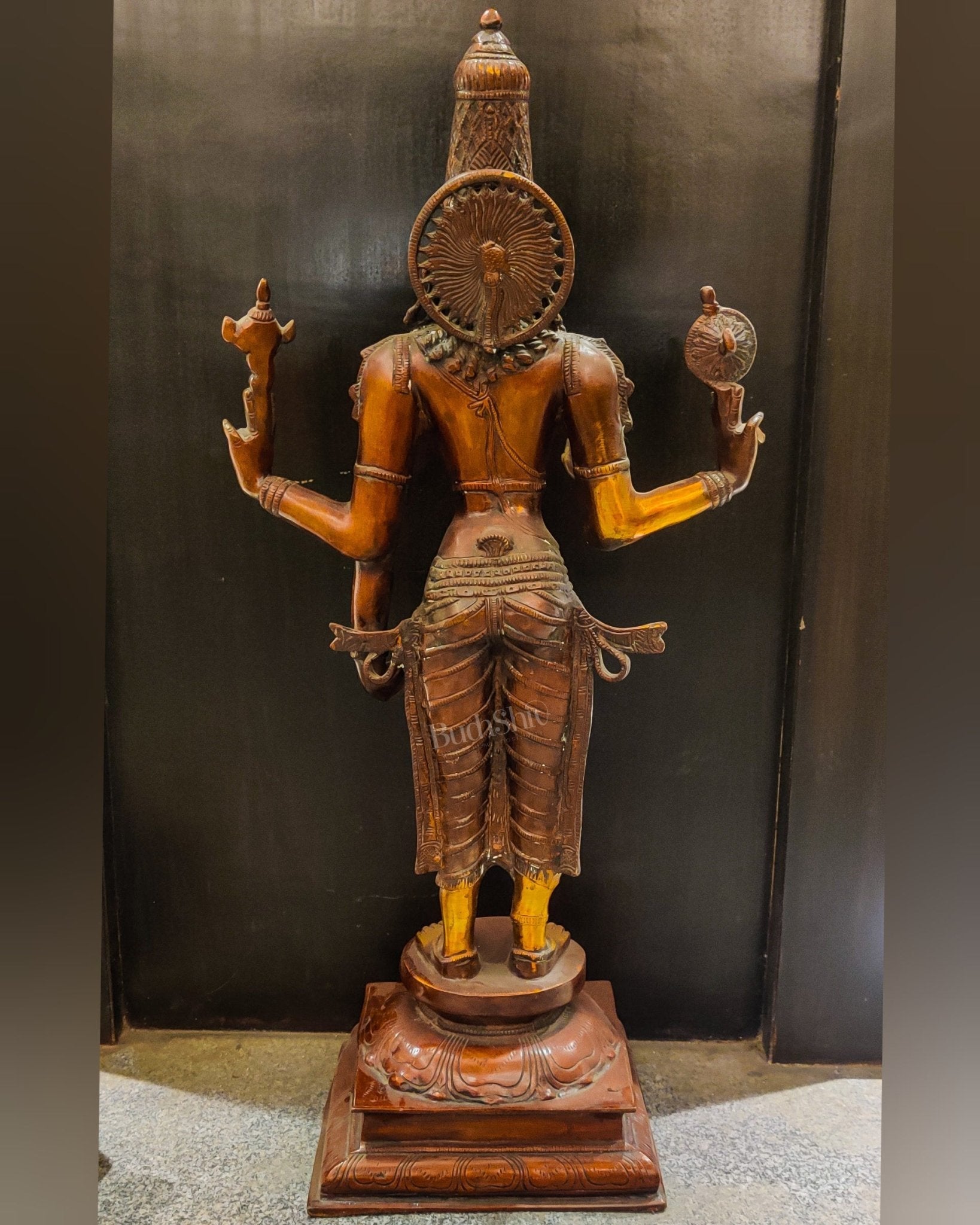 Brass Standing Vishnu 30" Antique Brown Gold