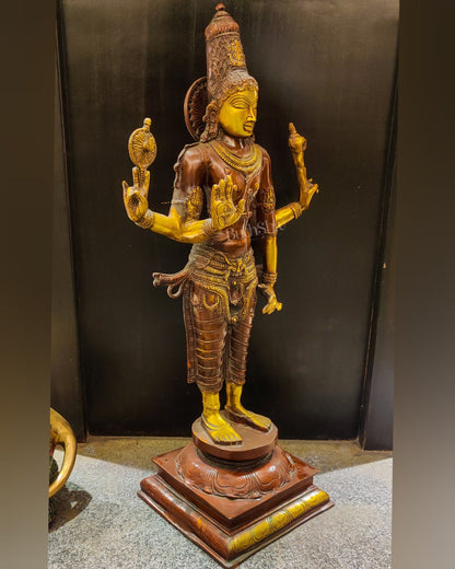 Brass Standing Vishnu 30" Antique Brown Gold
