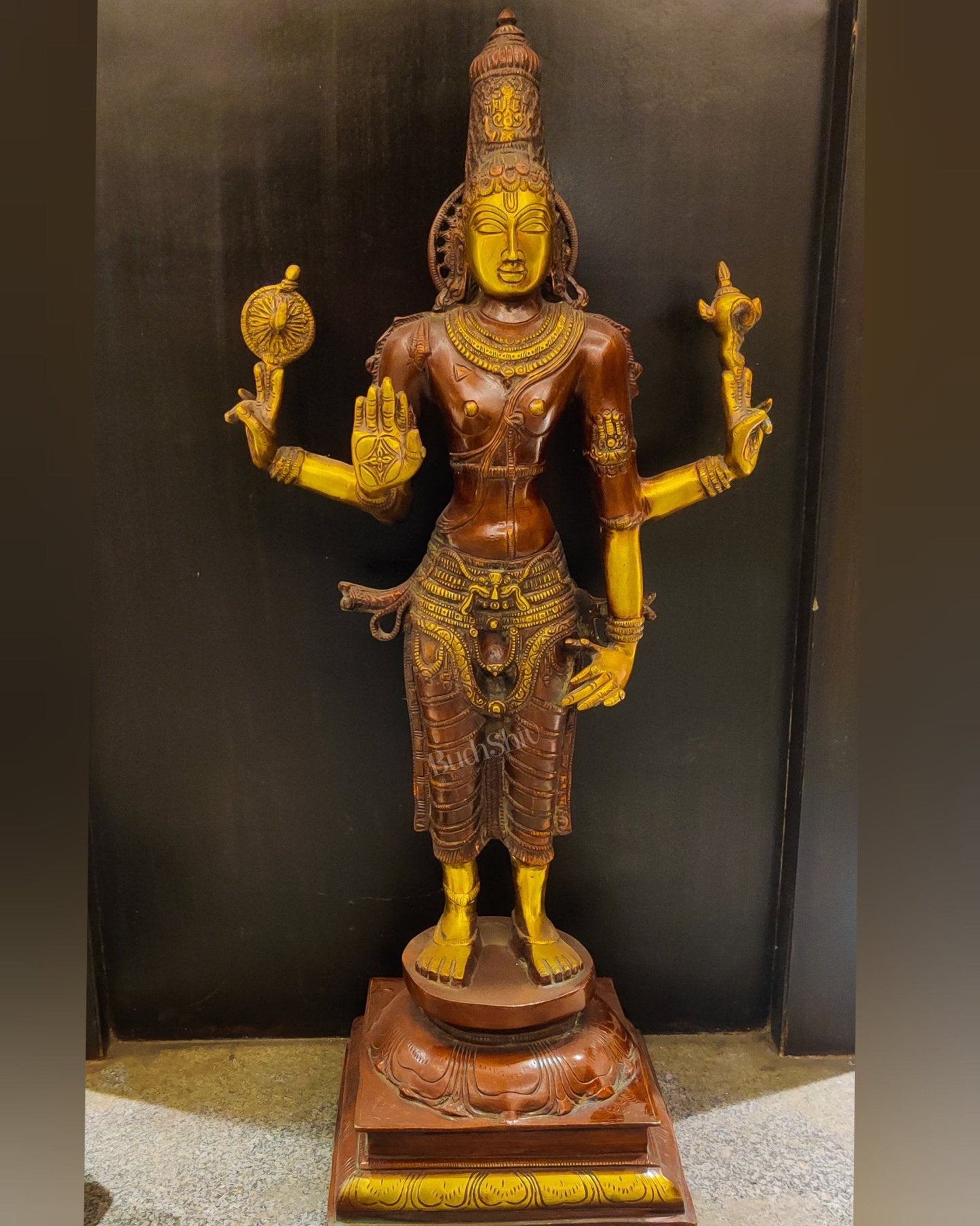Brass Standing Vishnu 30" Antique Brown Gold