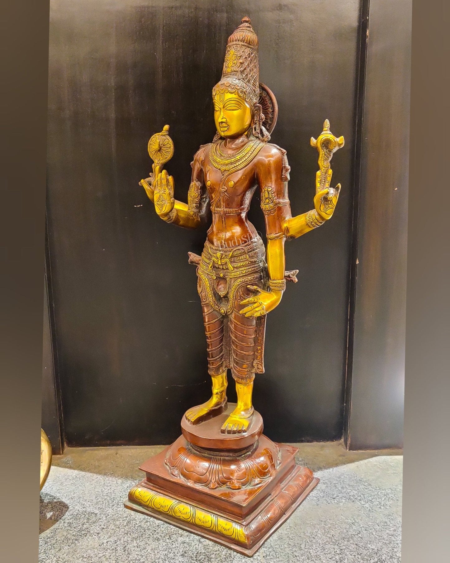 Brass Standing Vishnu 30" Antique Brown Gold