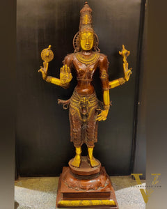 Brass Standing Vishnu 30" Antique Brown Gold