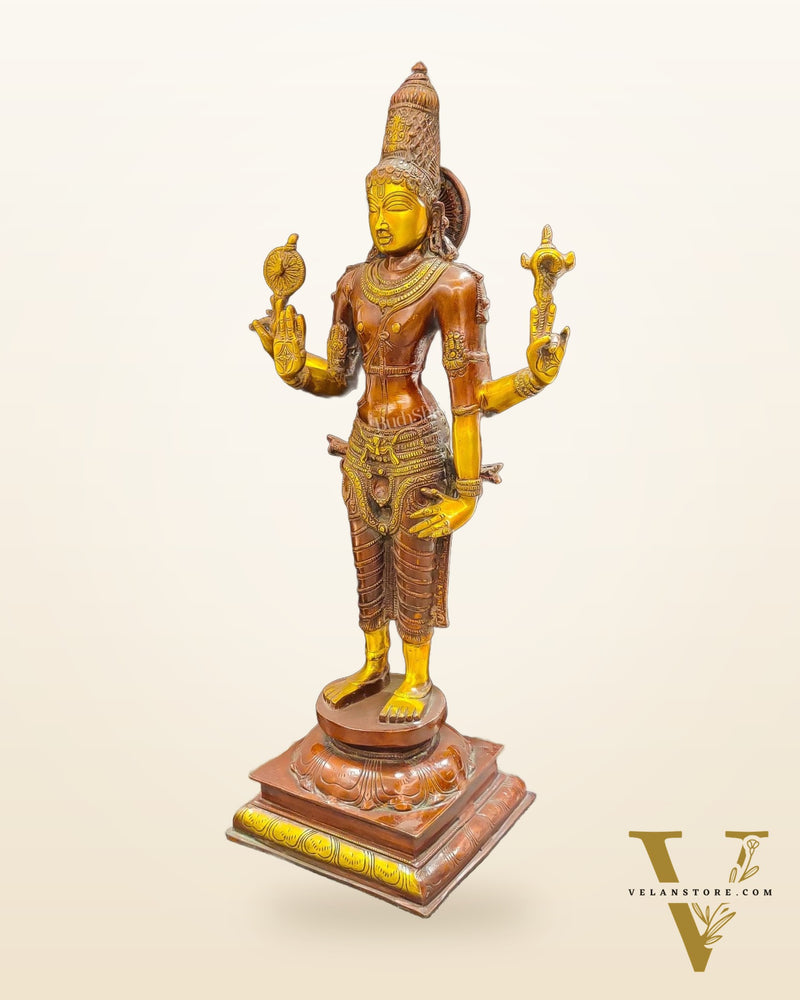 Brass Standing Vishnu 30" Antique Brown Gold