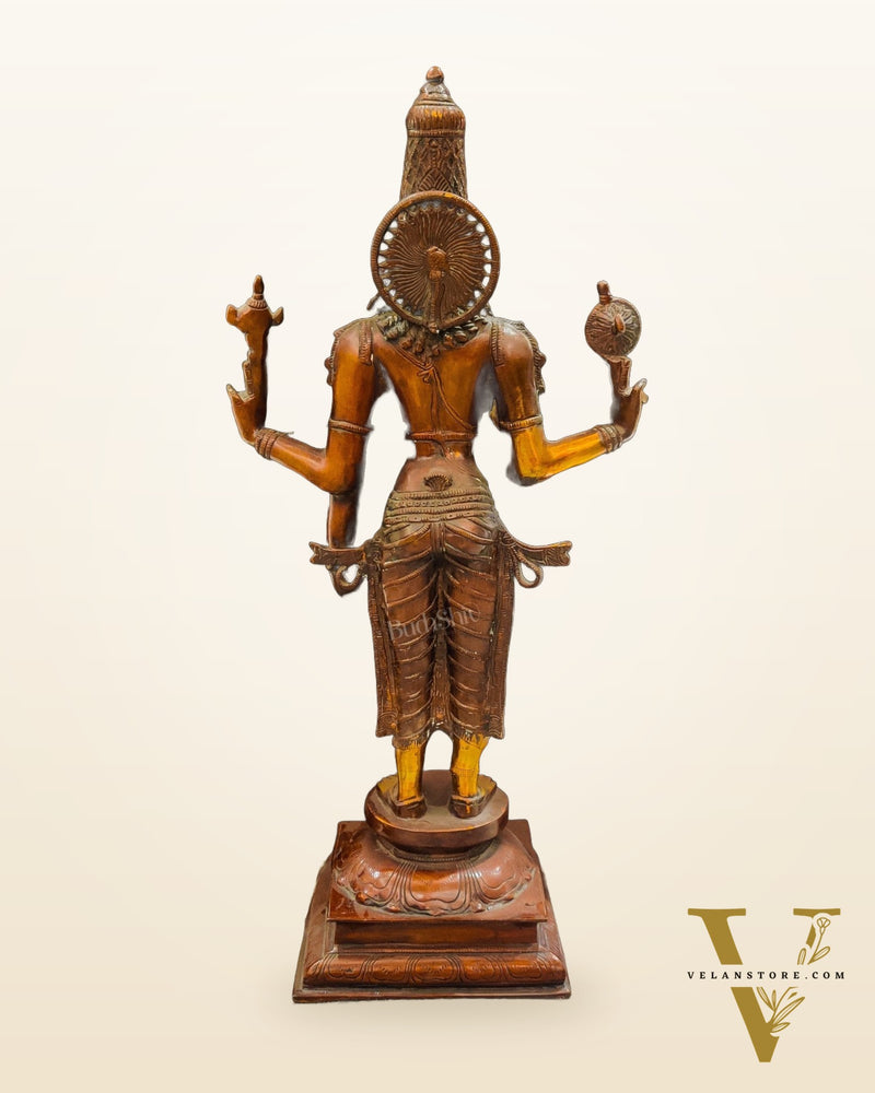 Brass Standing Vishnu 30" Antique Brown Gold