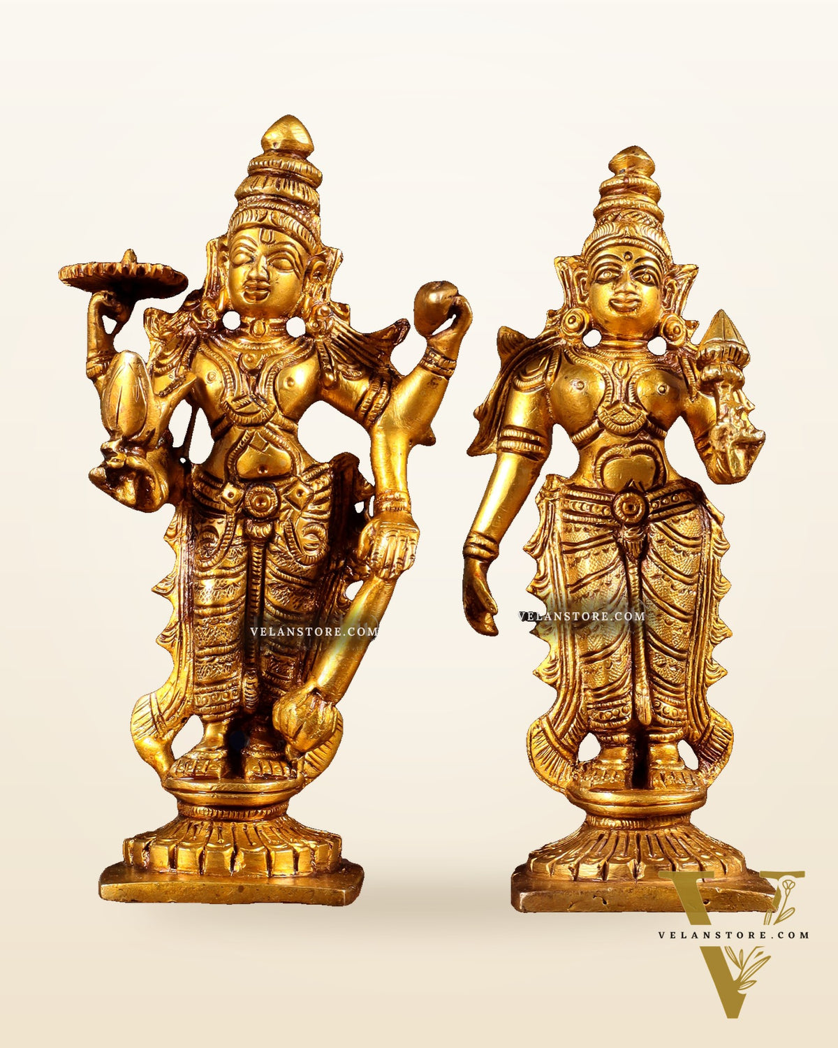 Brass Standing Vishnu and Lakshmi Idols 6 inch