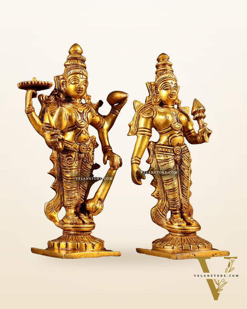 Brass Standing Vishnu and Lakshmi Idols 6 inch